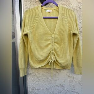 Elegant V-Neck Yellow Sweater with Drawstring